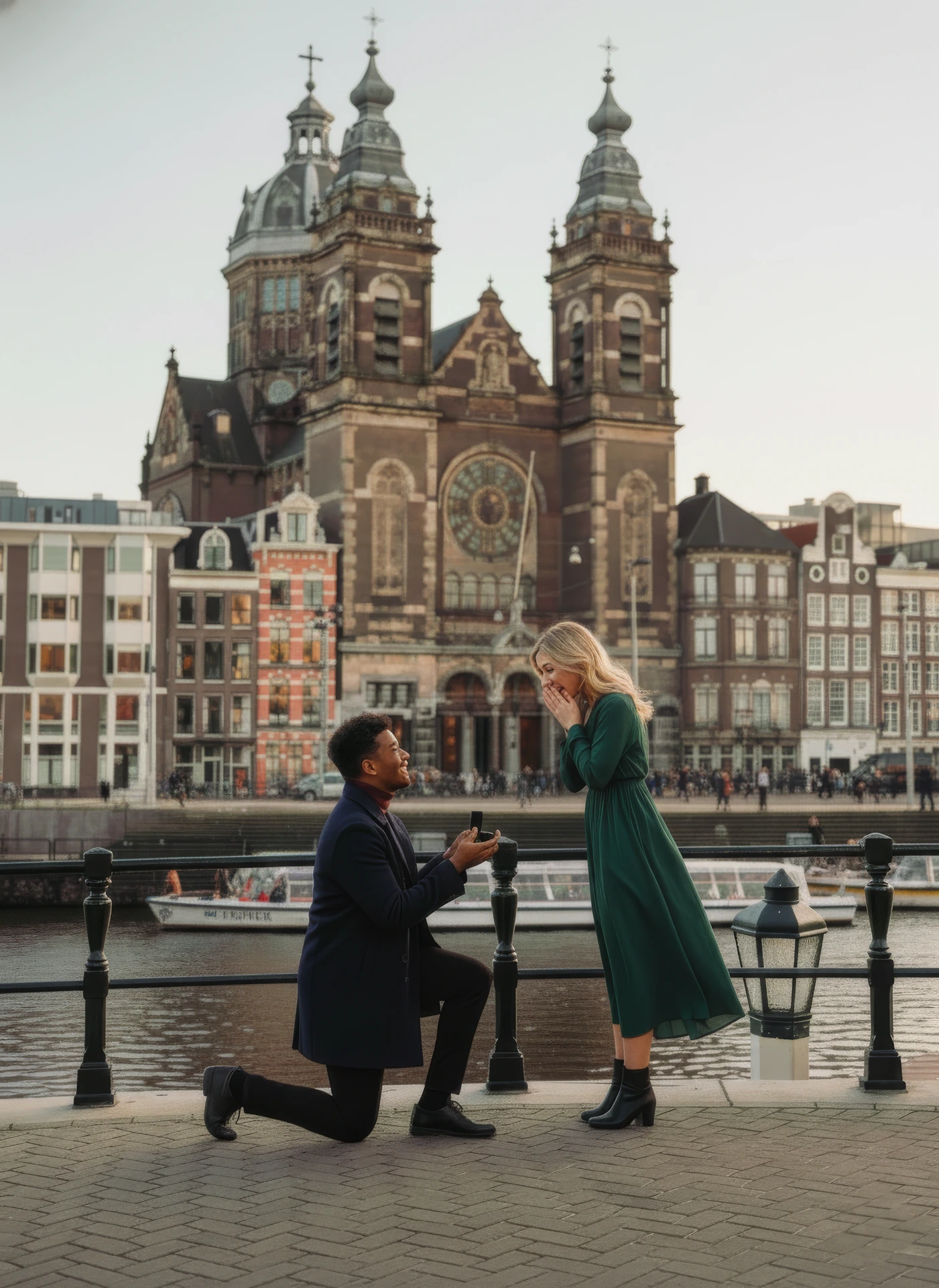 Fotoshoot in Amsterdam van een koppel dat een huwelijksaanzoek doet